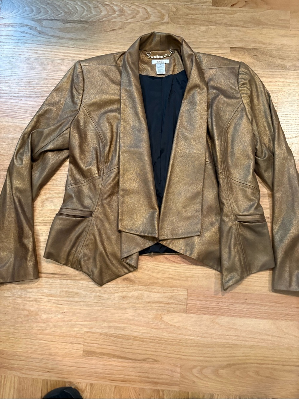 Cache Soft Metallic Draped Open-Front Women's Jacket Sz 8
